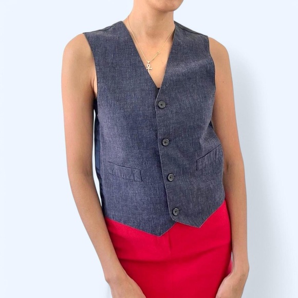 Stylish George Blue Button-Up Vest - Picture 1 of 7
